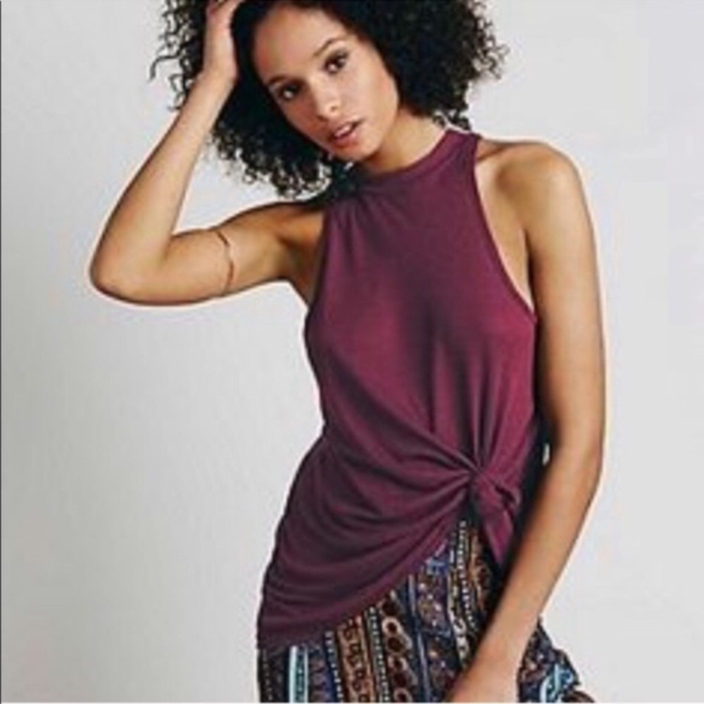 Free People Ribbed Tank Tunic Burgundy